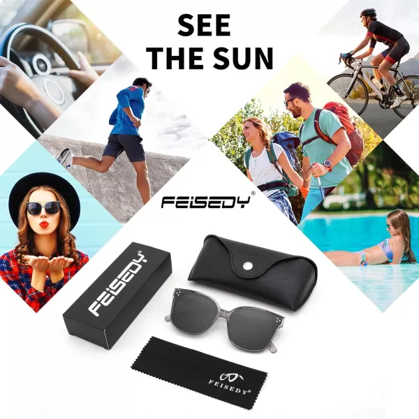 FEISEDY Retro Square Polarized Sunglasses Women Men Vintage Minimalist Shades B2600Gray Diamond