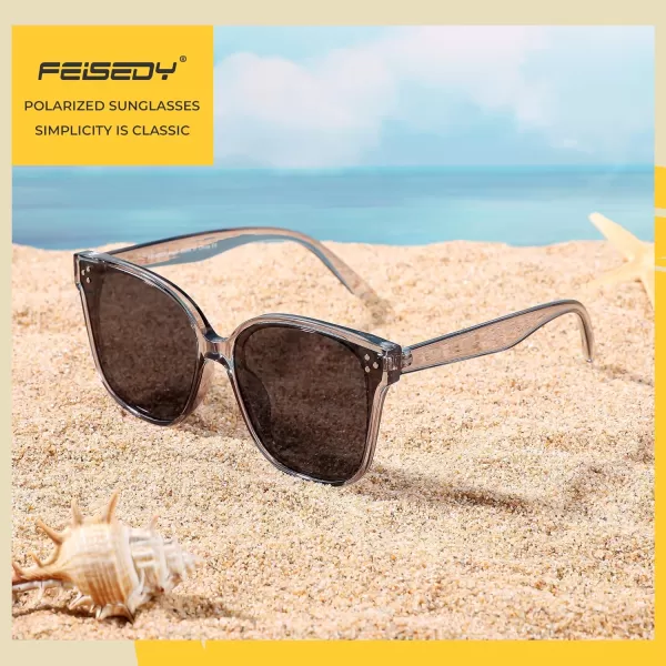 FEISEDY Retro Square Polarized Sunglasses Women Men Vintage Minimalist Shades B2600Gray Diamond