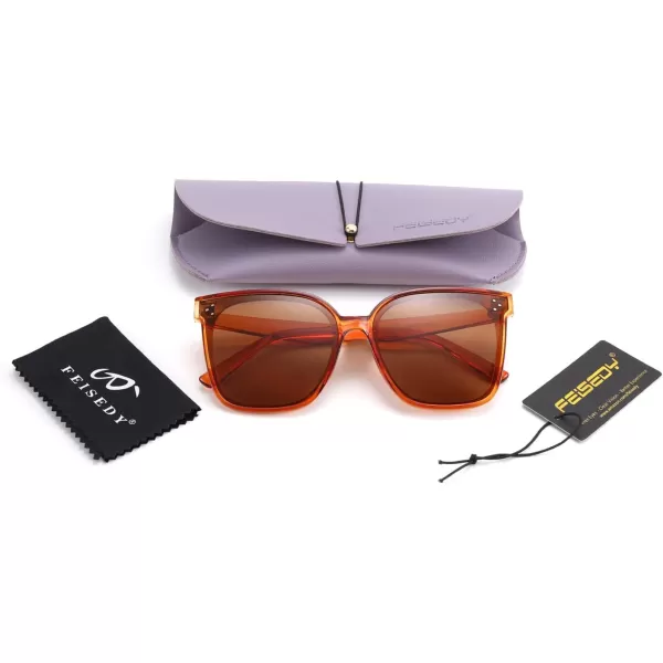 FEISEDY Retro Square Polarized Sunglasses Women Men Vintage Minimalist Shades B2600Jacinth