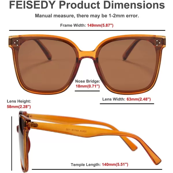 FEISEDY Retro Square Polarized Sunglasses Women Men Vintage Minimalist Shades B2600Jacinth