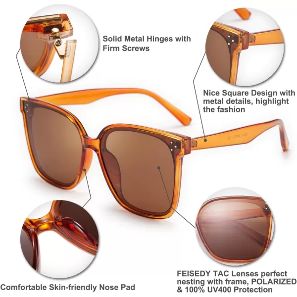 FEISEDY Retro Square Polarized Sunglasses Women Men Vintage Minimalist Shades B2600Jacinth