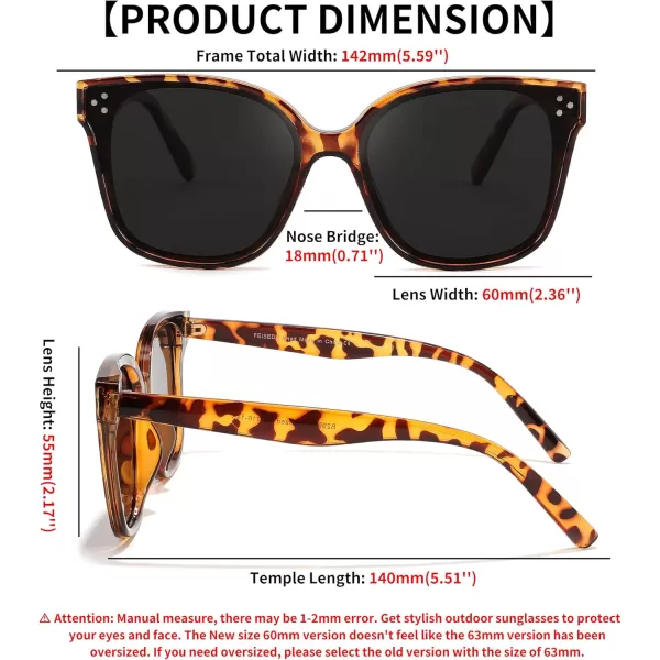 FEISEDY Retro Square Polarized Sunglasses Women Men Vintage Minimalist Shades B2600Leopard Frame Grey Lens