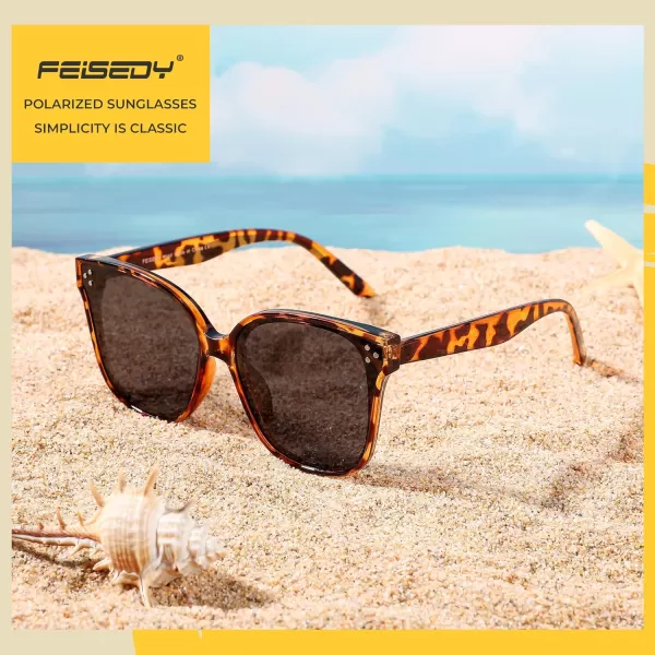 FEISEDY Retro Square Polarized Sunglasses Women Men Vintage Minimalist Shades B2600Leopard Frame Grey Lens