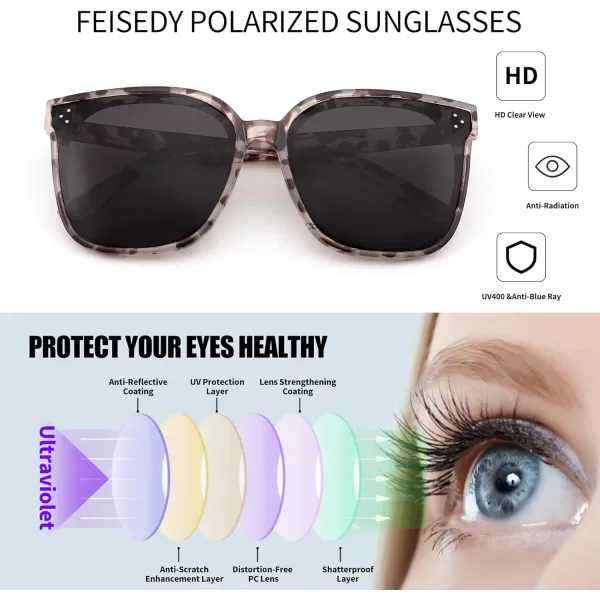 FEISEDY Retro Square Polarized Sunglasses Women Men Vintage Minimalist Shades B2600Marble Frame