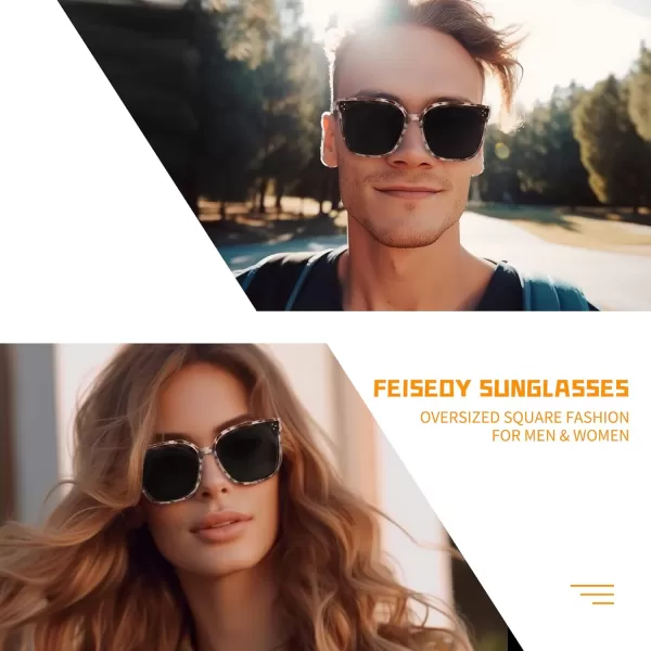 FEISEDY Retro Square Polarized Sunglasses Women Men Vintage Minimalist Shades B2600Marble Frame