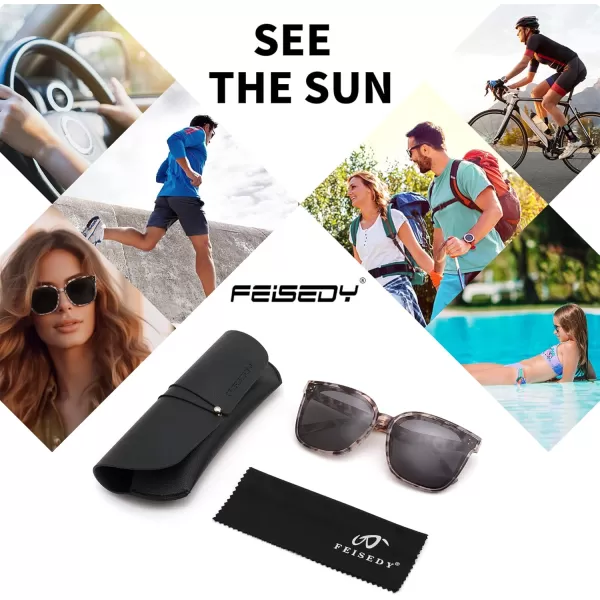 FEISEDY Retro Square Polarized Sunglasses Women Men Vintage Minimalist Shades B2600Marble Frame
