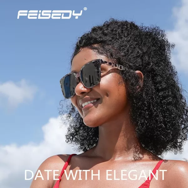 FEISEDY Retro Square Polarized Sunglasses Women Men Vintage Minimalist Shades B2600Marble Frame