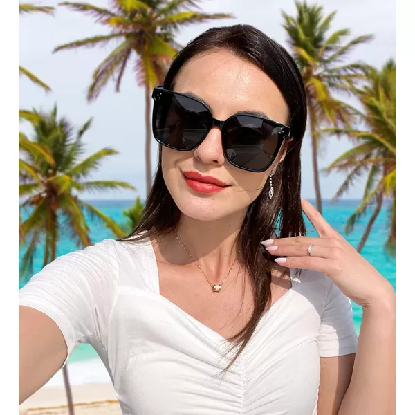 FEISEDY Retro Square Polarized Sunglasses Women Men Vintage Minimalist Shades B2600Obsidian
