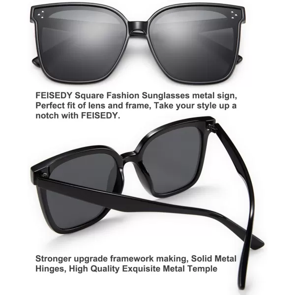 FEISEDY Retro Square Polarized Sunglasses Women Men Vintage Minimalist Shades B2600Obsidian