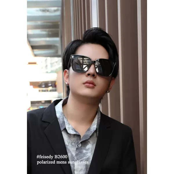 FEISEDY Retro Square Polarized Sunglasses Women Men Vintage Minimalist Shades B2600Obsidian