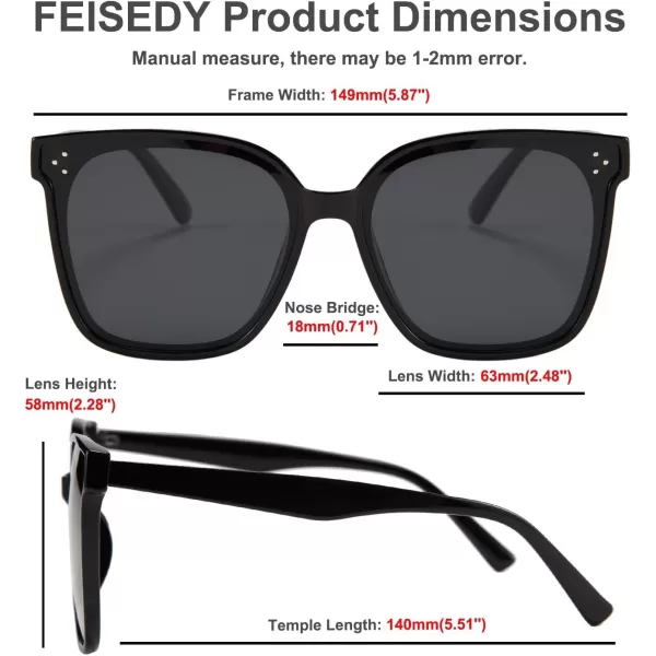 FEISEDY Retro Square Polarized Sunglasses Women Men Vintage Minimalist Shades B2600Obsidian