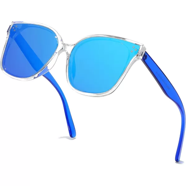 FEISEDY Retro Square Polarized Sunglasses Women Men Vintage Minimalist Shades B2600Transparentblue