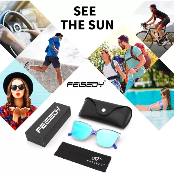 FEISEDY Retro Square Polarized Sunglasses Women Men Vintage Minimalist Shades B2600Transparentblue
