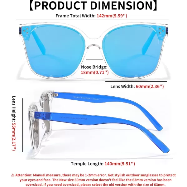 FEISEDY Retro Square Polarized Sunglasses Women Men Vintage Minimalist Shades B2600Transparentblue
