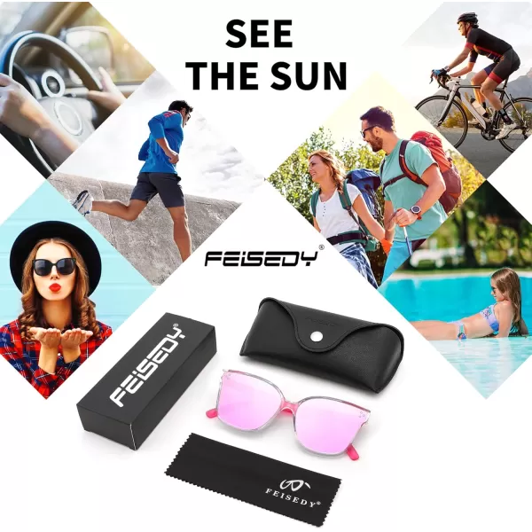 FEISEDY Retro Square Polarized Sunglasses Women Men Vintage Minimalist Shades B2600Transparentpink