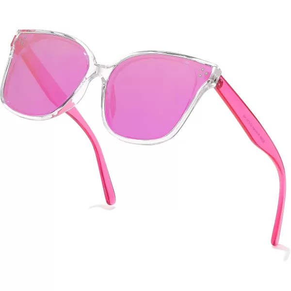 FEISEDY Retro Square Polarized Sunglasses Women Men Vintage Minimalist Shades B2600Transparentpink