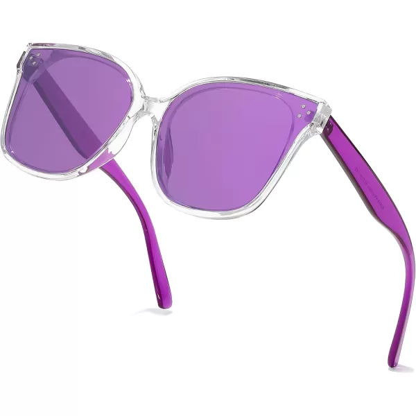 FEISEDY Retro Square Polarized Sunglasses Women Men Vintage Minimalist Shades B2600Transparentpurple