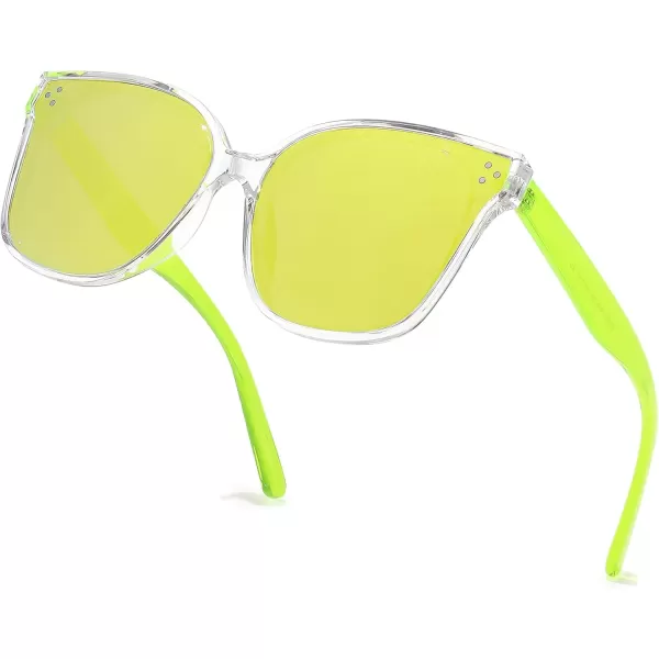 FEISEDY Retro Square Polarized Sunglasses Women Men Vintage Minimalist Shades B2600Transparentyellow