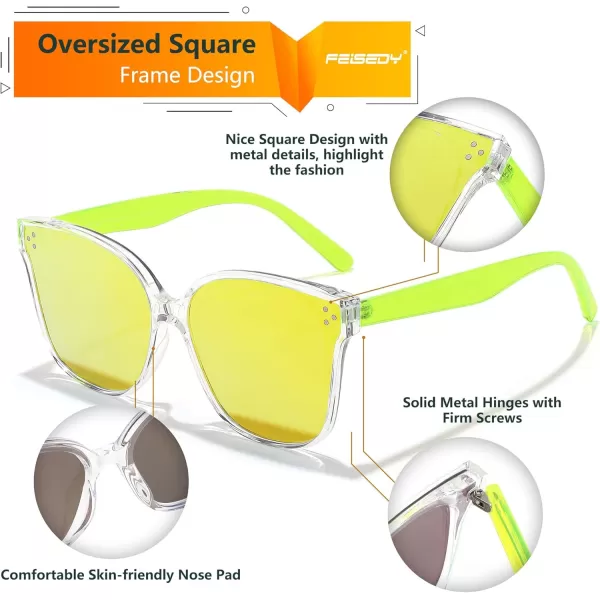 FEISEDY Retro Square Polarized Sunglasses Women Men Vintage Minimalist Shades B2600Transparentyellow