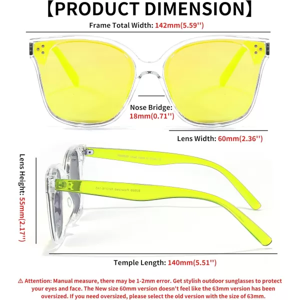 FEISEDY Retro Square Polarized Sunglasses Women Men Vintage Minimalist Shades B2600Transparentyellow