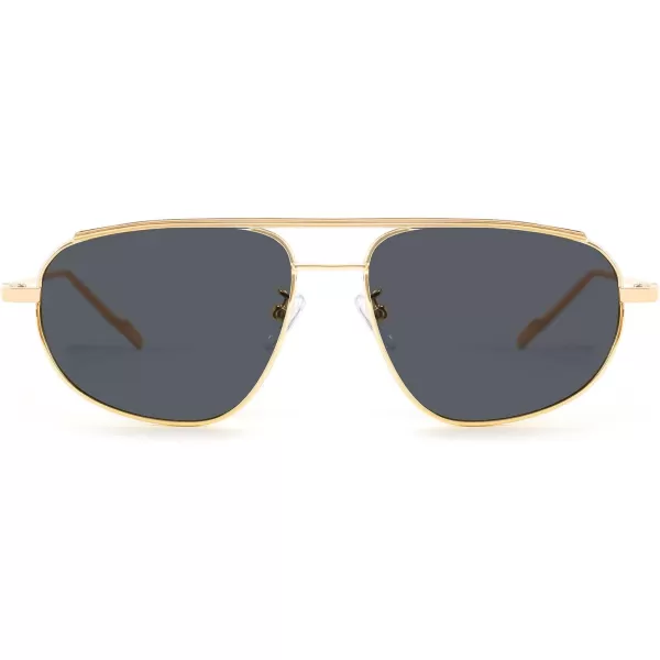 FEISEDY Retro Trendy Aviator Sunglasses Women Men 90s Small Vintage Glasses Stylish Gold Metal Oval Sunglasses B2906002 Gold FrameGray Lens