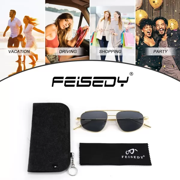 FEISEDY Retro Trendy Aviator Sunglasses Women Men 90s Small Vintage Glasses Stylish Gold Metal Oval Sunglasses B2906002 Gold FrameGray Lens