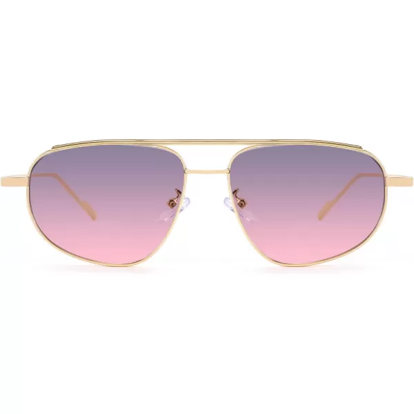 FEISEDY Retro Trendy Aviator Sunglasses Women Men 90s Small Vintage Glasses Stylish Gold Metal Oval Sunglasses B2906003 Gold FrameGray Pink Lens