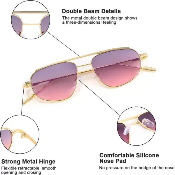 FEISEDY Retro Trendy Aviator Sunglasses Women Men 90s Small Vintage Glasses Stylish Gold Metal Oval Sunglasses B2906003 Gold FrameGray Pink Lens