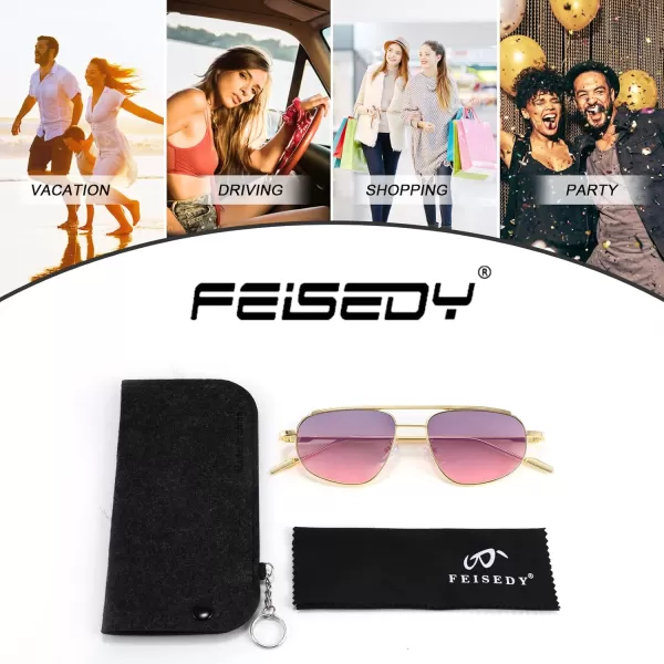 FEISEDY Retro Trendy Aviator Sunglasses Women Men 90s Small Vintage Glasses Stylish Gold Metal Oval Sunglasses B2906003 Gold FrameGray Pink Lens