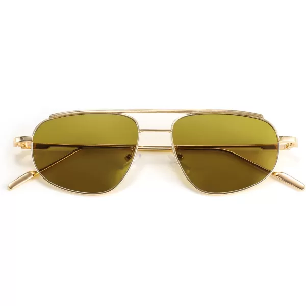 FEISEDY Retro Trendy Aviator Sunglasses Women Men 90s Small Vintage Glasses Stylish Gold Metal Oval Sunglasses B2906004 Gold FrameDark Green Lens