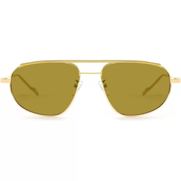 FEISEDY Retro Trendy Aviator Sunglasses Women Men 90s Small Vintage Glasses Stylish Gold Metal Oval Sunglasses B2906004 Gold FrameDark Green Lens