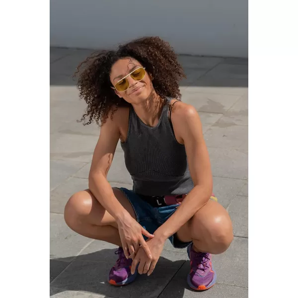 FEISEDY Retro Trendy Aviator Sunglasses Women Men 90s Small Vintage Glasses Stylish Gold Metal Oval Sunglasses B2906004 Gold FrameDark Green Lens