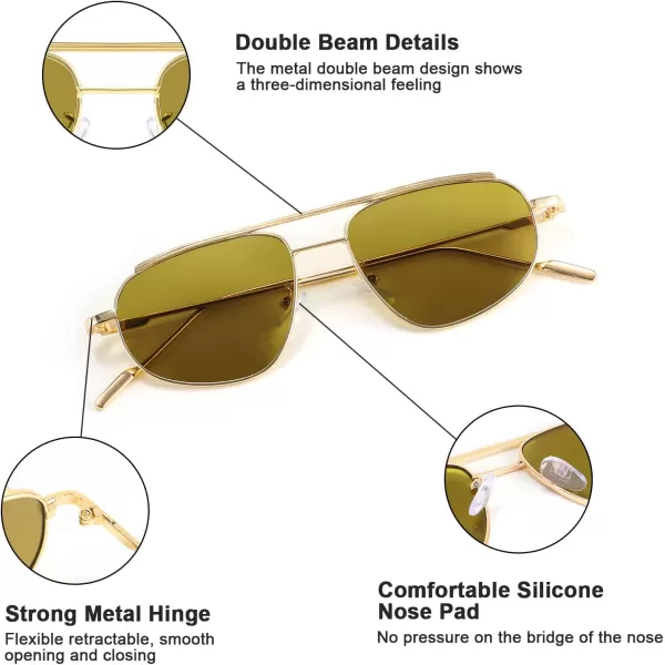 FEISEDY Retro Trendy Aviator Sunglasses Women Men 90s Small Vintage Glasses Stylish Gold Metal Oval Sunglasses B2906004 Gold FrameDark Green Lens