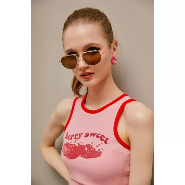 FEISEDY Retro Trendy Aviator Sunglasses Women Men 90s Small Vintage Glasses Stylish Gold Metal Oval Sunglasses B2906005 Gold FrameTea Lens