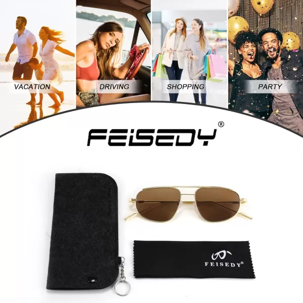 FEISEDY Retro Trendy Aviator Sunglasses Women Men 90s Small Vintage Glasses Stylish Gold Metal Oval Sunglasses B2906005 Gold FrameTea Lens