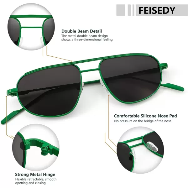 FEISEDY Retro Trendy Aviator Sunglasses Women Men 90s Small Vintage Glasses Stylish Gold Metal Oval Sunglasses B2906007 Green FrameGray Lens