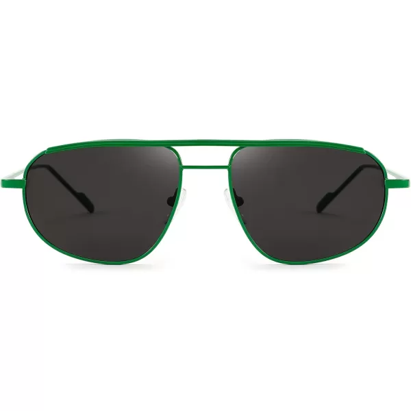 FEISEDY Retro Trendy Aviator Sunglasses Women Men 90s Small Vintage Glasses Stylish Gold Metal Oval Sunglasses B2906007 Green FrameGray Lens