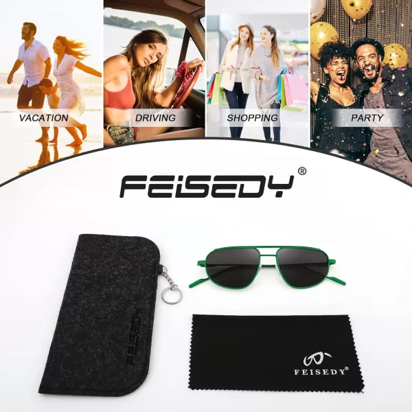 FEISEDY Retro Trendy Aviator Sunglasses Women Men 90s Small Vintage Glasses Stylish Gold Metal Oval Sunglasses B2906007 Green FrameGray Lens