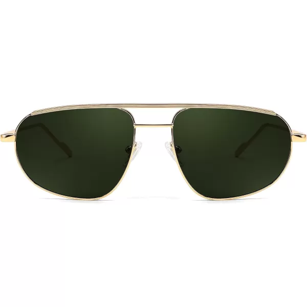 FEISEDY Retro Trendy Aviator Sunglasses Women Men 90s Small Vintage Glasses Stylish Gold Metal Oval Sunglasses B2906Gold FrameBlackish Green Lens