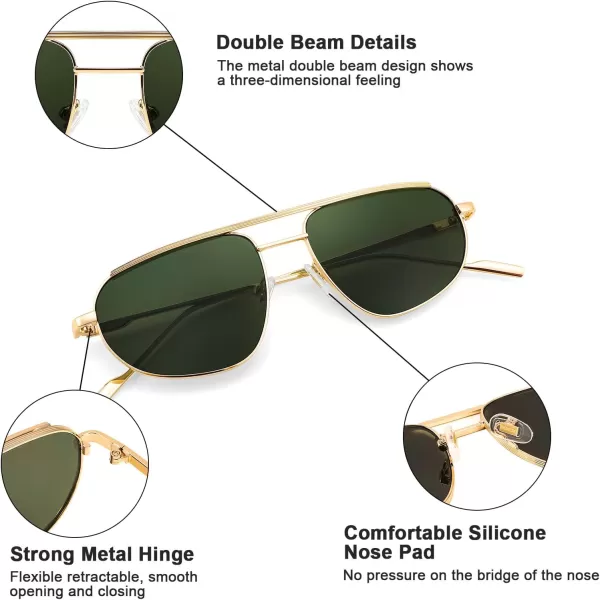 FEISEDY Retro Trendy Aviator Sunglasses Women Men 90s Small Vintage Glasses Stylish Gold Metal Oval Sunglasses B2906Gold FrameBlackish Green Lens