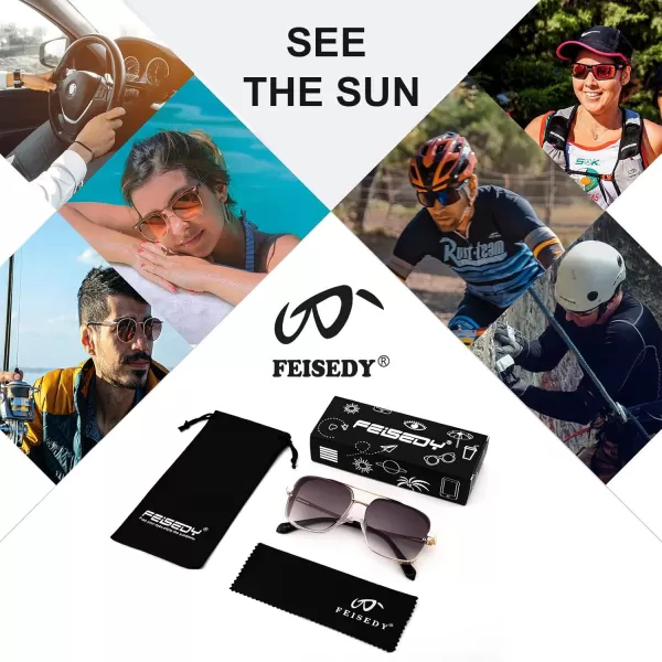 FEISEDY Sunglasses Mens Women Vintage Pilot Square Trendy Metal Steampunk Fishing Driving Sun Glasses B2894Gold Gradient Black