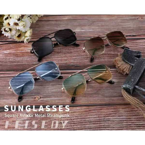 FEISEDY Sunglasses Mens Women Vintage Pilot Square Trendy Metal Steampunk Fishing Driving Sun Glasses B2894Gradient Blue