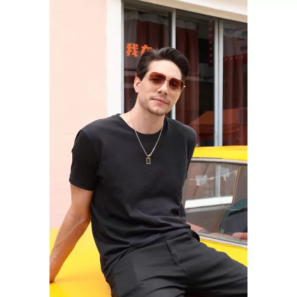FEISEDY Sunglasses Mens Women Vintage Pilot Square Trendy Metal Steampunk Fishing Driving Sun Glasses B2894Gradient Brown