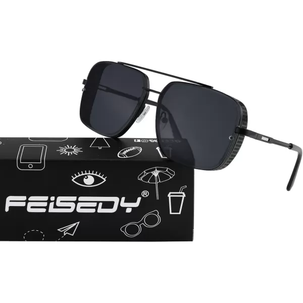 FEISEDY Sunglasses Mens Women Vintage Pilot Square Trendy Metal Steampunk Fishing Driving Sun Glasses B2894Gun Grey Frame Gradient Grey