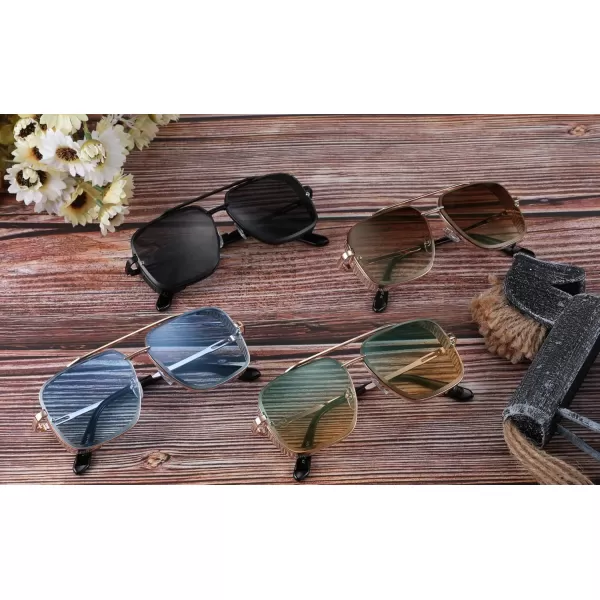 FEISEDY Sunglasses Mens Women Vintage Pilot Square Trendy Metal Steampunk Fishing Driving Sun Glasses B2894Gun Grey Frame Gradient Grey