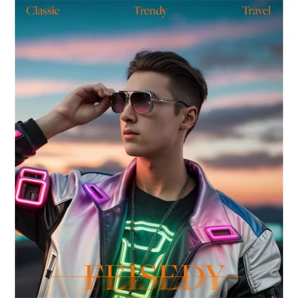 FEISEDY Sunglasses Mens Women Vintage Pilot Square Trendy Metal Steampunk Fishing Driving Sun Glasses B2894Gun Grey Frame Gradient Red