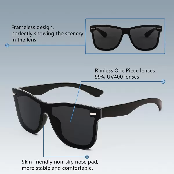 FEISEDY Sunglasses Rimless Mirrored Sun Glasses with Reflective OnePiece Lens B4114Black