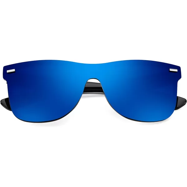 FEISEDY Sunglasses Rimless Mirrored Sun Glasses with Reflective OnePiece Lens B4114Black FrameBlue Mirror