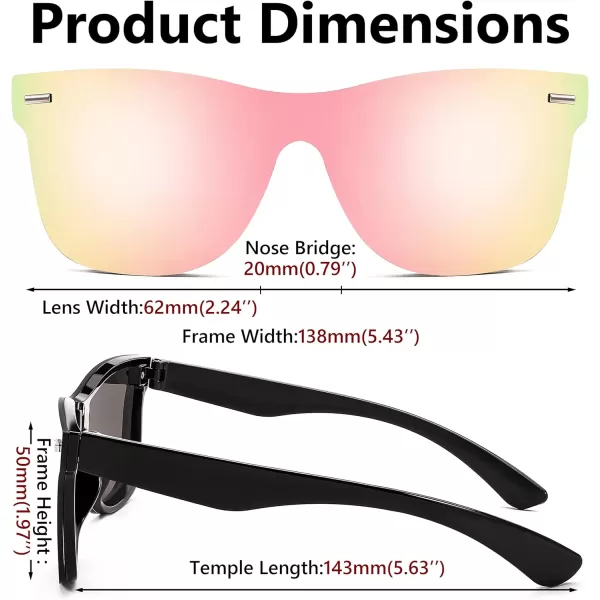 FEISEDY Sunglasses Rimless Mirrored Sun Glasses with Reflective OnePiece Lens B4114Black FramePink Mirror