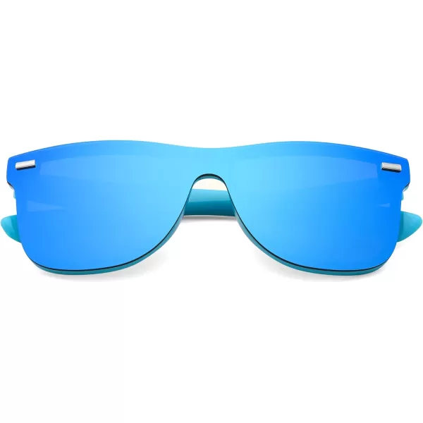 FEISEDY Sunglasses Rimless Mirrored Sun Glasses with Reflective OnePiece Lens B4114Blue FrameBlue Mirror